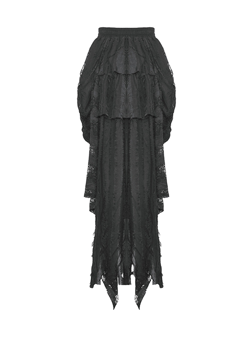 Black Sexy Lace High Low Hem Gothic Style Loose Skirt