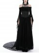 Gorgeous Black Ruffled Lace Print Gothic Palace Train Long Skirt