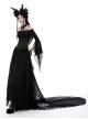 Gorgeous Black Ruffled Lace Print Gothic Palace Train Long Skirt