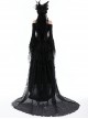 Gorgeous Black Ruffled Lace Print Gothic Palace Train Long Skirt