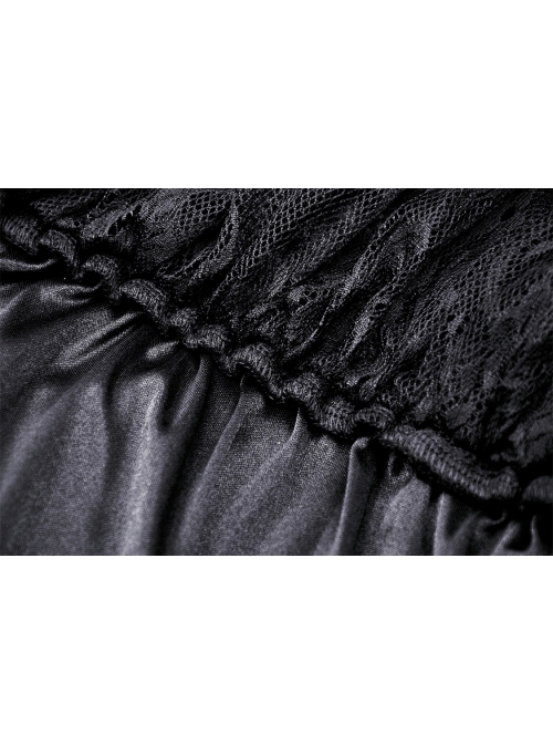 Gorgeous Black Ruffled Lace Print Gothic Palace Train Long Skirt