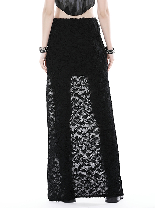 Personalized Black Ripped Side Metal Skull Zipper High Low Hem Punk Style Skirt