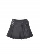 Black Simple Side Pocket Double Breasted Punk Style Pleated Skirt