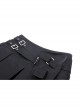 Black Simple Side Pocket Double Breasted Punk Style Pleated Skirt