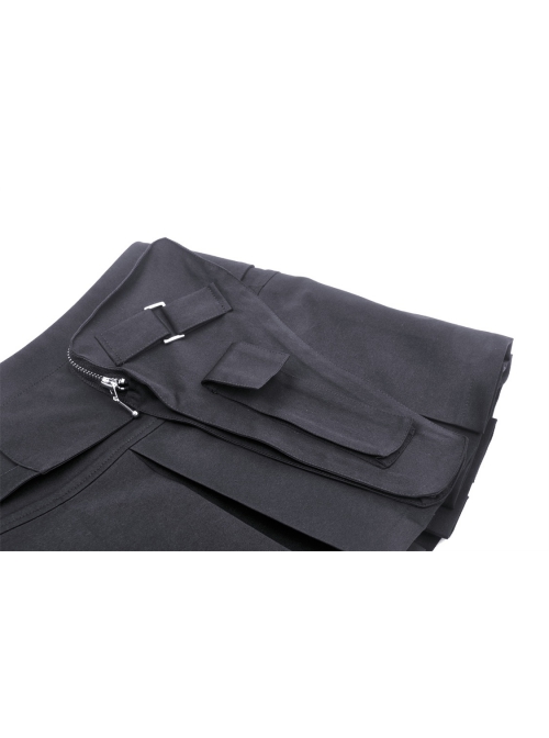 Black Simple Side Pocket Double Breasted Punk Style Pleated Skirt