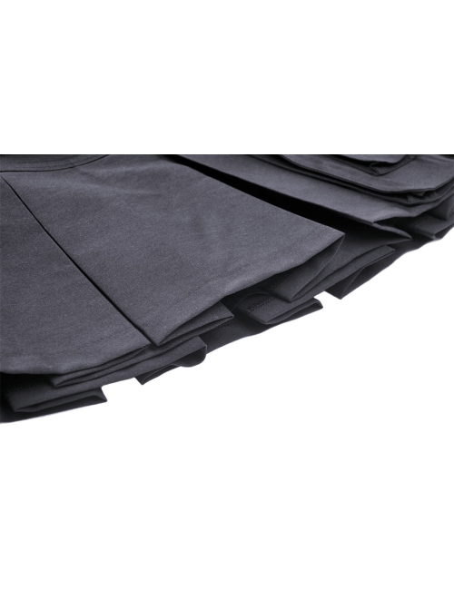 Black Simple Side Pocket Double Breasted Punk Style Pleated Skirt