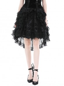 Gorgeous Black Layered Lace Ruffled Punk Style Loose High Low Skirt
