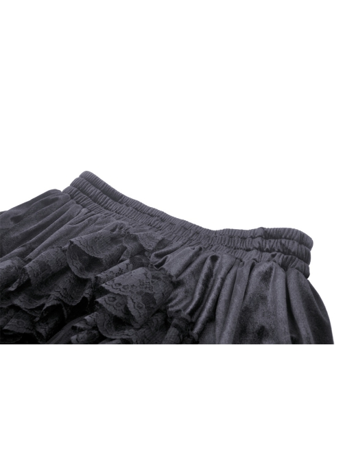 Gorgeous Black Layered Lace Ruffled Punk Style Loose High Low Skirt