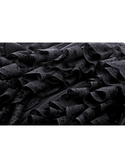 Gorgeous Black Layered Lace Ruffled Punk Style Loose High Low Skirt