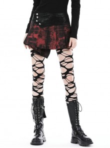 Personalized Blood Red Waist Metal Buckle Embellished Punk Style Mini Pleated Skirt