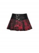 Personalized Blood Red Waist Metal Buckle Embellished Punk Style Mini Pleated Skirt