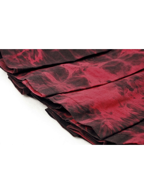 Personalized Blood Red Waist Metal Buckle Embellished Punk Style Mini Pleated Skirt