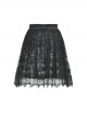 Black Double Layer Woven Printed Mesh With Lace Gothic Fluffy Skirt