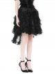 Black Double Layer Woven Printed Mesh With Lace Gothic Fluffy Skirt