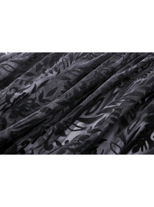 Black Double Layer Woven Printed Mesh With Lace Gothic Fluffy Skirt
