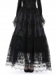 Elegant Black Double Layer Woven Printed Mesh Adjustable Drawstring Gothic Skirt