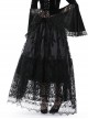 Elegant Black Double Layer Woven Printed Mesh Adjustable Drawstring Gothic Skirt