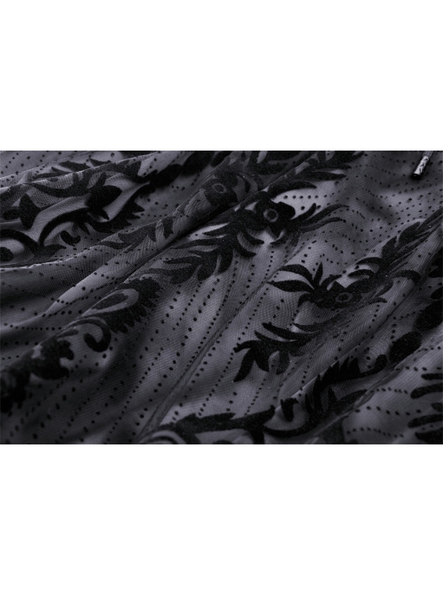 Elegant Black Double Layer Woven Printed Mesh Adjustable Drawstring Gothic Skirt