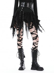 Personalized Black Irregular Mesh Metal Eyelet Webbing Punk Style Mini Skirt