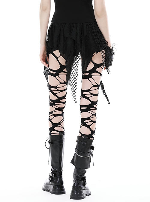Personalized Black Irregular Mesh Metal Eyelet Webbing Punk Style Mini Skirt