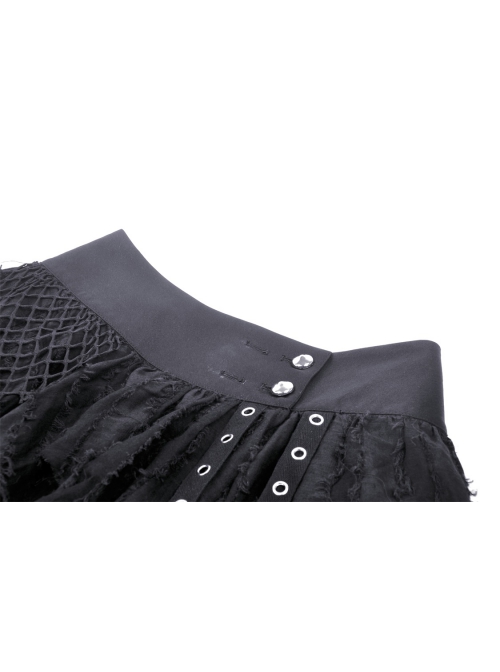 Personalized Black Irregular Mesh Metal Eyelet Webbing Punk Style Mini Skirt