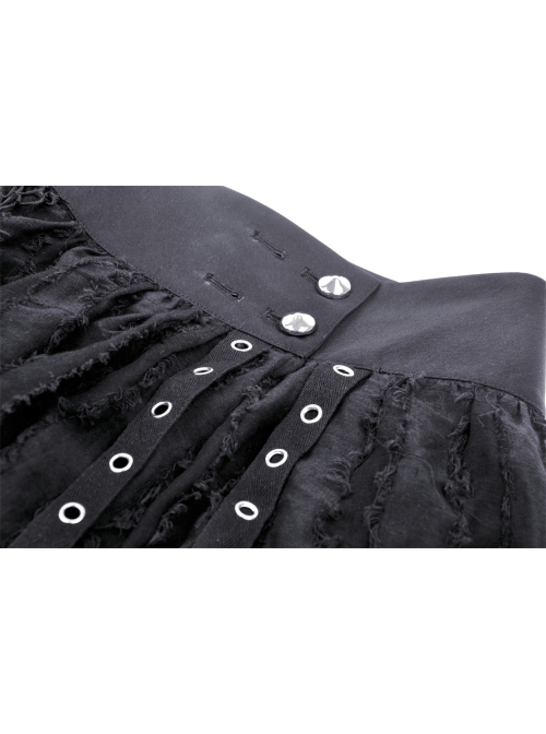 Personalized Black Irregular Mesh Metal Eyelet Webbing Punk Style Mini Skirt