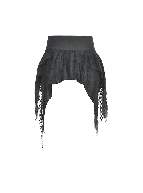 Personalized Black Irregular Mesh Metal Eyelet Webbing Punk Style Mini Skirt