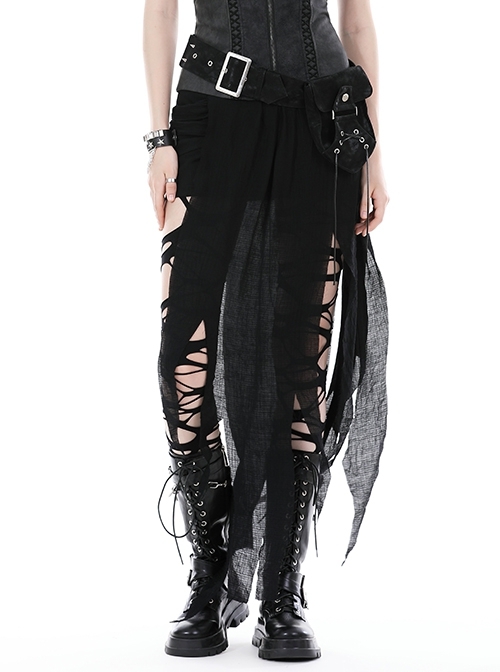 Black Decadent Irregular Mesh Punk Style Sexy Skirt
