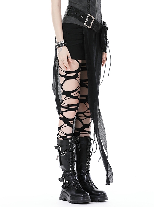 Black Decadent Irregular Mesh Punk Style Sexy Skirt