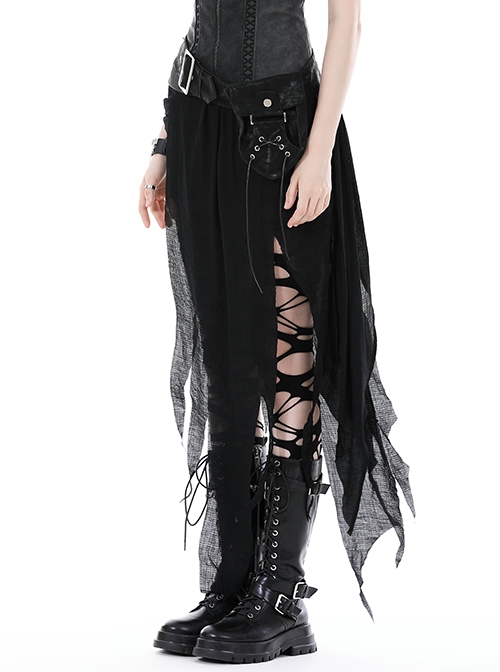 Black Decadent Irregular Mesh Punk Style Sexy Skirt