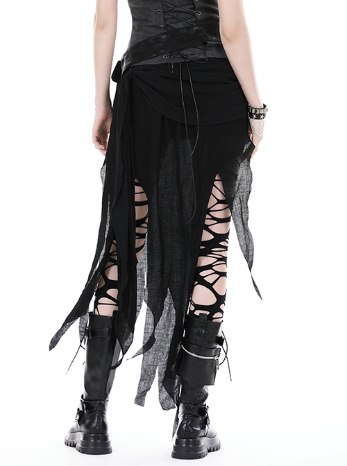 Black Decadent Irregular Mesh Punk Style Sexy Skirt