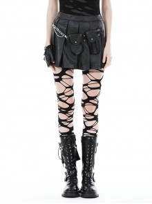 Personalized Black PU Leather Side Waist Bag Metal Chain Punk Style Rock Skirt