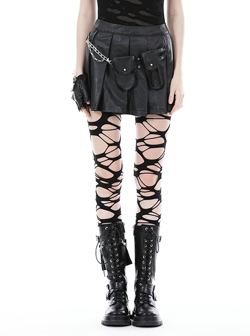 Personalized Black PU Leather Side Waist Bag Metal Chain Punk Style Rock Skirt