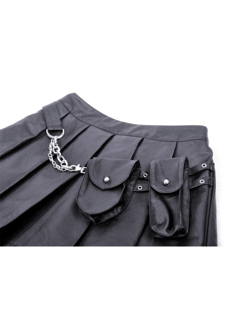 Personalized Black PU Leather Side Waist Bag Metal Chain Punk Style Rock Skirt