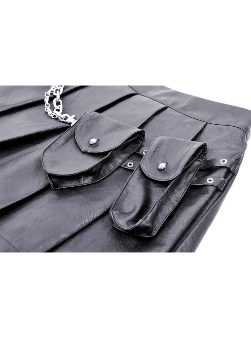 Personalized Black PU Leather Side Waist Bag Metal Chain Punk Style Rock Skirt