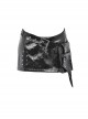 Black Shiny PU Leather With Spiked Rivet Fake Belt Decoration Punk Style Mini Skirt