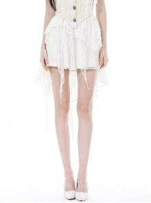 White Lace Layered Irregular Punk Style Loose Skirt
