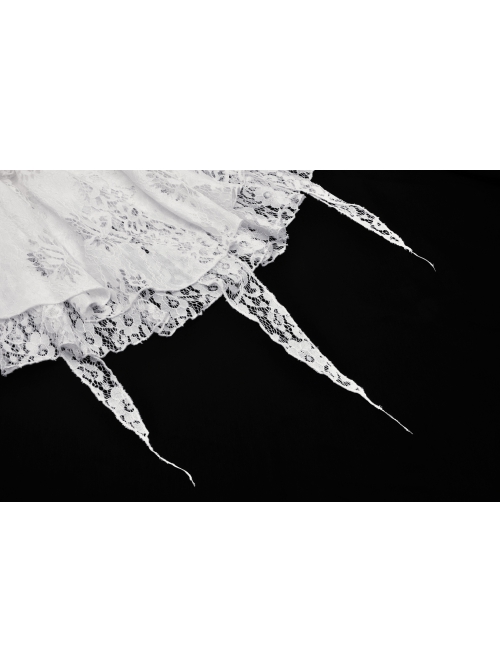 White Lace Layered Irregular Punk Style Loose Skirt