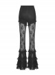 Black Stretch Slim Fit Lace Printed Gothic See Through Flared Pants