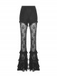 Black Stretch Slim Fit Lace Printed Gothic See Through Flared Pants