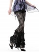 Black Stretch Slim Fit Lace Printed Gothic See Through Flared Pants