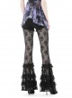Black Stretch Slim Fit Lace Printed Gothic See Through Flared Pants