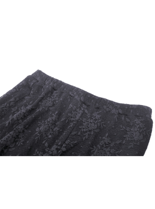 Black Stretch Slim Fit Lace Printed Gothic See Through Flared Pants