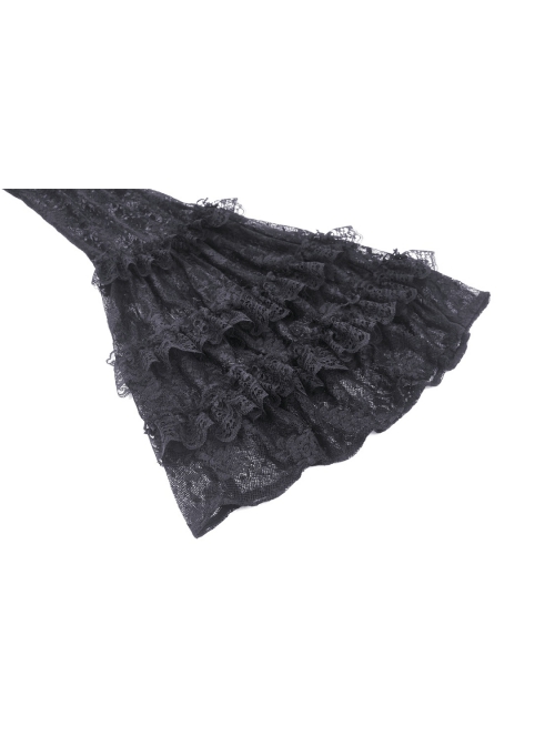 Black Stretch Slim Fit Lace Printed Gothic See Through Flared Pants