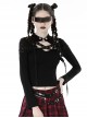 Personalized Black Ripped Chest Criss Cross Woven Collar With Metal Ring Decoration Punk Style Slim T-Shirt