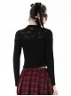 Personalized Black Ripped Chest Criss Cross Woven Collar With Metal Ring Decoration Punk Style Slim T-Shirt