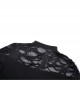 Personalized Black Ripped Chest Criss Cross Woven Collar With Metal Ring Decoration Punk Style Slim T-Shirt