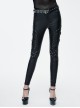 Black Rivets Adjusted Loops Coarse-Grained Skinny Punk Leather Pants