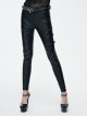 Black Rivets Adjusted Loops Coarse-Grained Skinny Punk Leather Pants