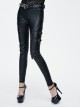 Black Rivets Adjusted Loops Coarse-Grained Skinny Punk Leather Pants